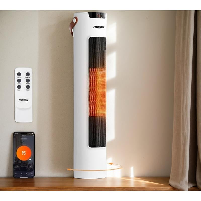 ROVSUN 24IN Electric Space Heater W/Remote & APP Control, 1500W Portable Tower Heater W/Oscillating for Indoor Use, Timer, Adjustable Thermostat, Tip-Over & Overheat Protection for Bedroom Living Room