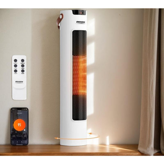 ROVSUN 24IN Electric Space Heater W/Remote & APP Control, 1500W Portable Tower Heater W/Oscillating for Indoor Use, Timer, Adjustable Thermostat, Tip-Over & Overheat Protection for Bedroom Living Room
