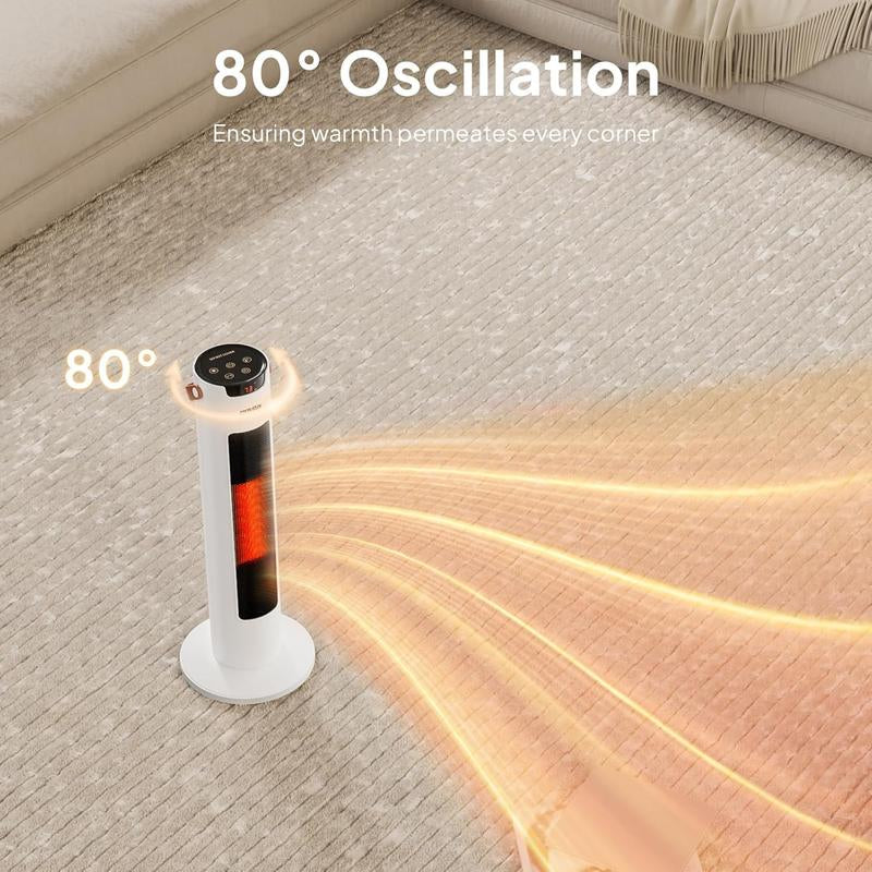 ROVSUN 24IN Electric Space Heater W/Remote & APP Control, 1500W Portable Tower Heater W/Oscillating for Indoor Use, Timer, Adjustable Thermostat, Tip-Over & Overheat Protection for Bedroom Living Room