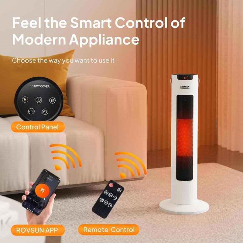 ROVSUN 24IN Electric Space Heater W/Remote & APP Control, 1500W Portable Tower Heater W/Oscillating for Indoor Use, Timer, Adjustable Thermostat, Tip-Over & Overheat Protection for Bedroom Living Room