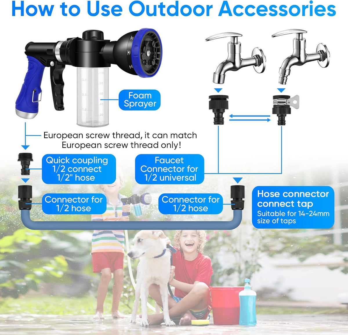 Versatile Dog Shower Attachment with 3-Way Diverter and 6.6 Ft Hose for Effortless Pet Washing