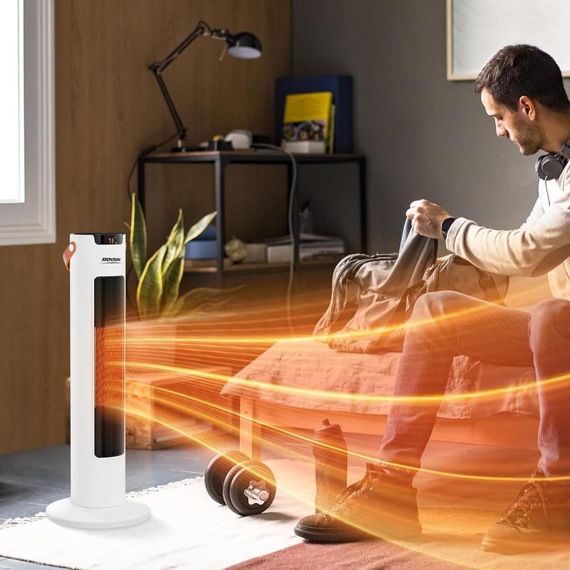 ROVSUN 24IN Electric Space Heater W/Remote & APP Control, 1500W Portable Tower Heater W/Oscillating for Indoor Use, Timer, Adjustable Thermostat, Tip-Over & Overheat Protection for Bedroom Living Room