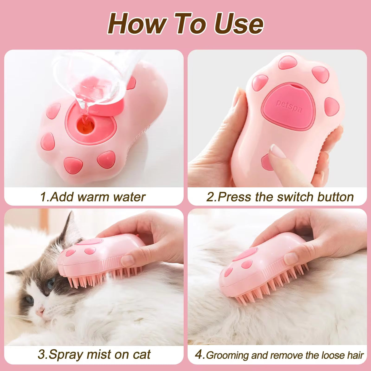 Transform Your Pet's Grooming Routine with the 3-in-1 Electric Cat and Dog Steam Brush - Effortless Hair Removal, Massage, and Refreshing Spray!