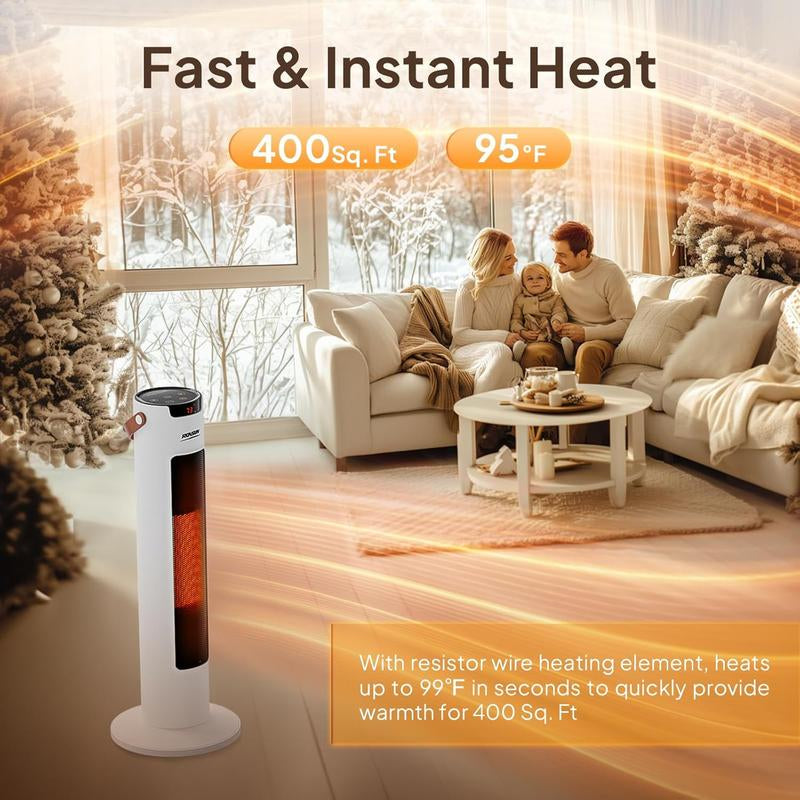 ROVSUN 24IN Electric Space Heater W/Remote & APP Control, 1500W Portable Tower Heater W/Oscillating for Indoor Use, Timer, Adjustable Thermostat, Tip-Over & Overheat Protection for Bedroom Living Room