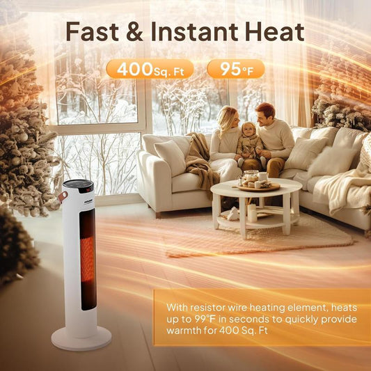ROVSUN 24IN Electric Space Heater W/Remote & APP Control, 1500W Portable Tower Heater W/Oscillating for Indoor Use, Timer, Adjustable Thermostat, Tip-Over & Overheat Protection for Bedroom Living Room