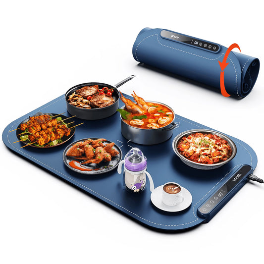 Elevate Your Dining Experience with the Versatile Dark Blue Electric Food Warming Mat - 8 Adjustable Temperatures for Perfectly Heated Dishes!