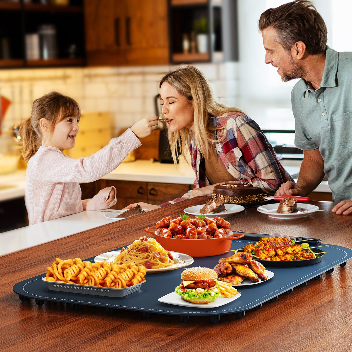 Elevate Your Dining Experience with the Versatile Dark Blue Electric Food Warming Mat - 8 Adjustable Temperatures for Perfectly Heated Dishes!