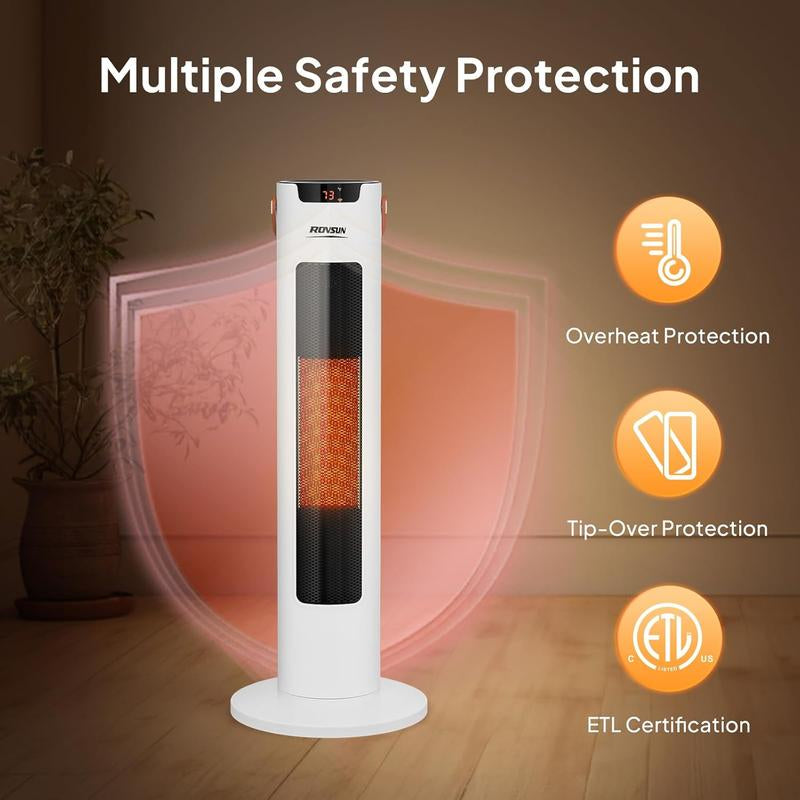 ROVSUN 24IN Electric Space Heater W/Remote & APP Control, 1500W Portable Tower Heater W/Oscillating for Indoor Use, Timer, Adjustable Thermostat, Tip-Over & Overheat Protection for Bedroom Living Room